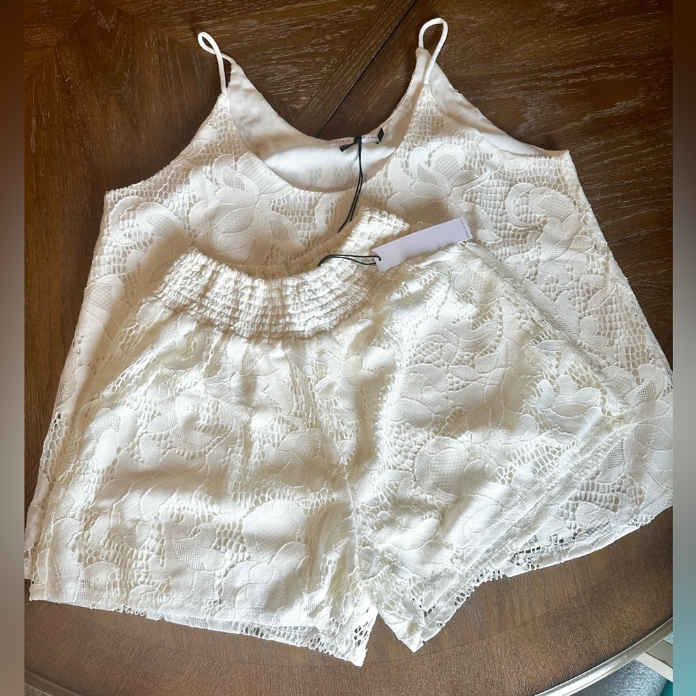 NWT Three Eighty Two White Lace Tank Top and Shorts Set